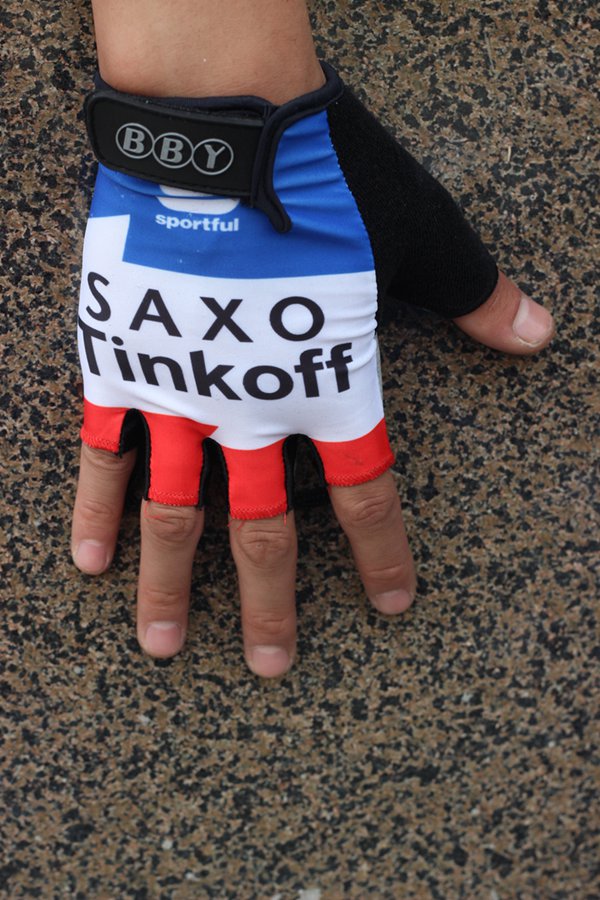 2015 Saxo Bank Tinkoff Guante de bicicletas blanco